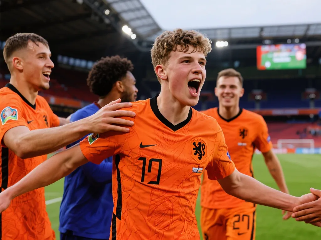 荷兰队年轻球员庆祝进球