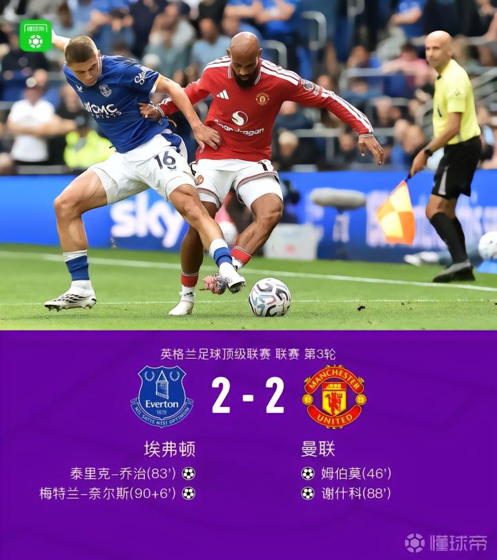 曼联客场2-2战平埃弗顿，姆伯莫与奈尔斯各进精彩进球